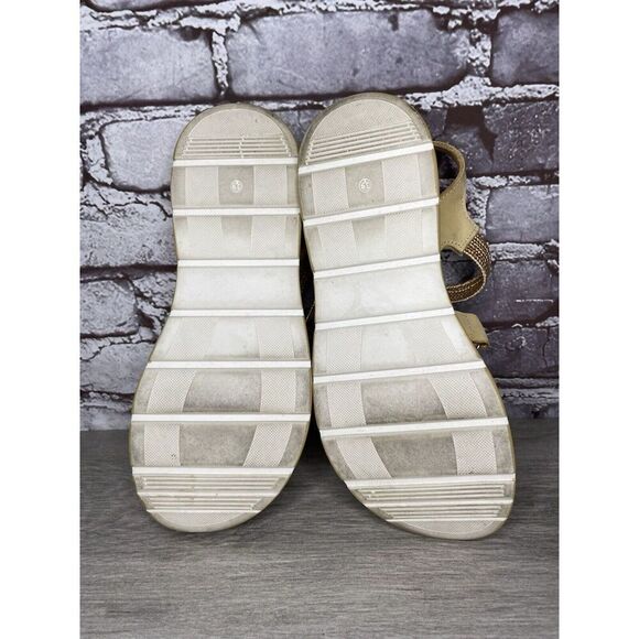 Fantasy Sandals Tan Nubuck Fabric Cross Strap Wedge Flex Sole Women’s 39EU/8.5US - Picture 9 of 16